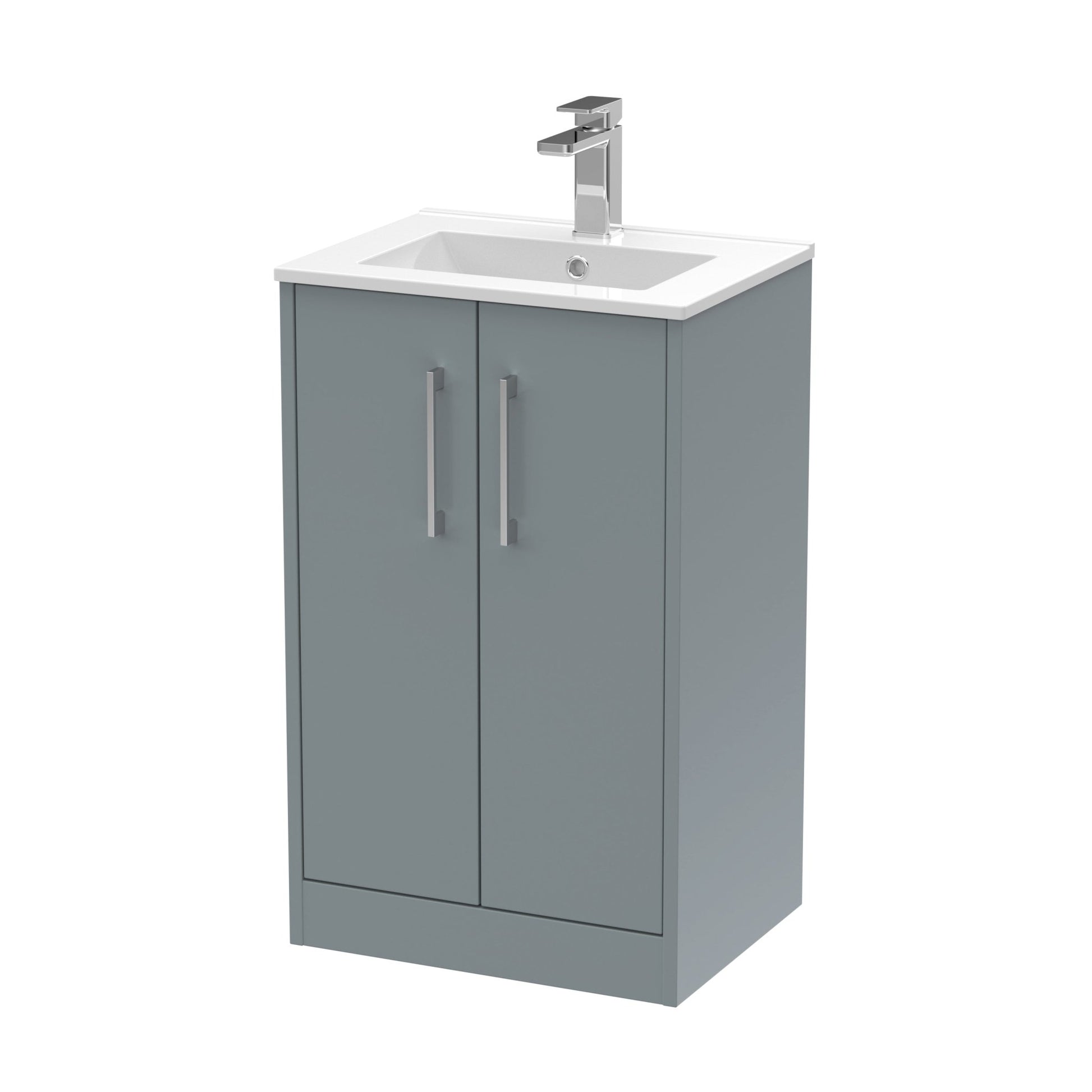 Hudson Reed Juno 500mm Floor Standing 2 Door Vanity & Basin 2 Contemp Coastal Grey MFC Smooth Matt 818x500x390mm - JJ Building Materials