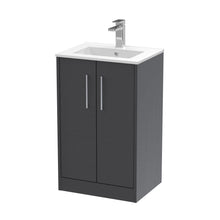 Hudson Reed Juno 500mm Floor Standing 2 Door Vanity & Basin 2 Contemp Graphite Grey Woodgrain MFC Textured Woodgrain 818x500x390mm - JJ Building Materials