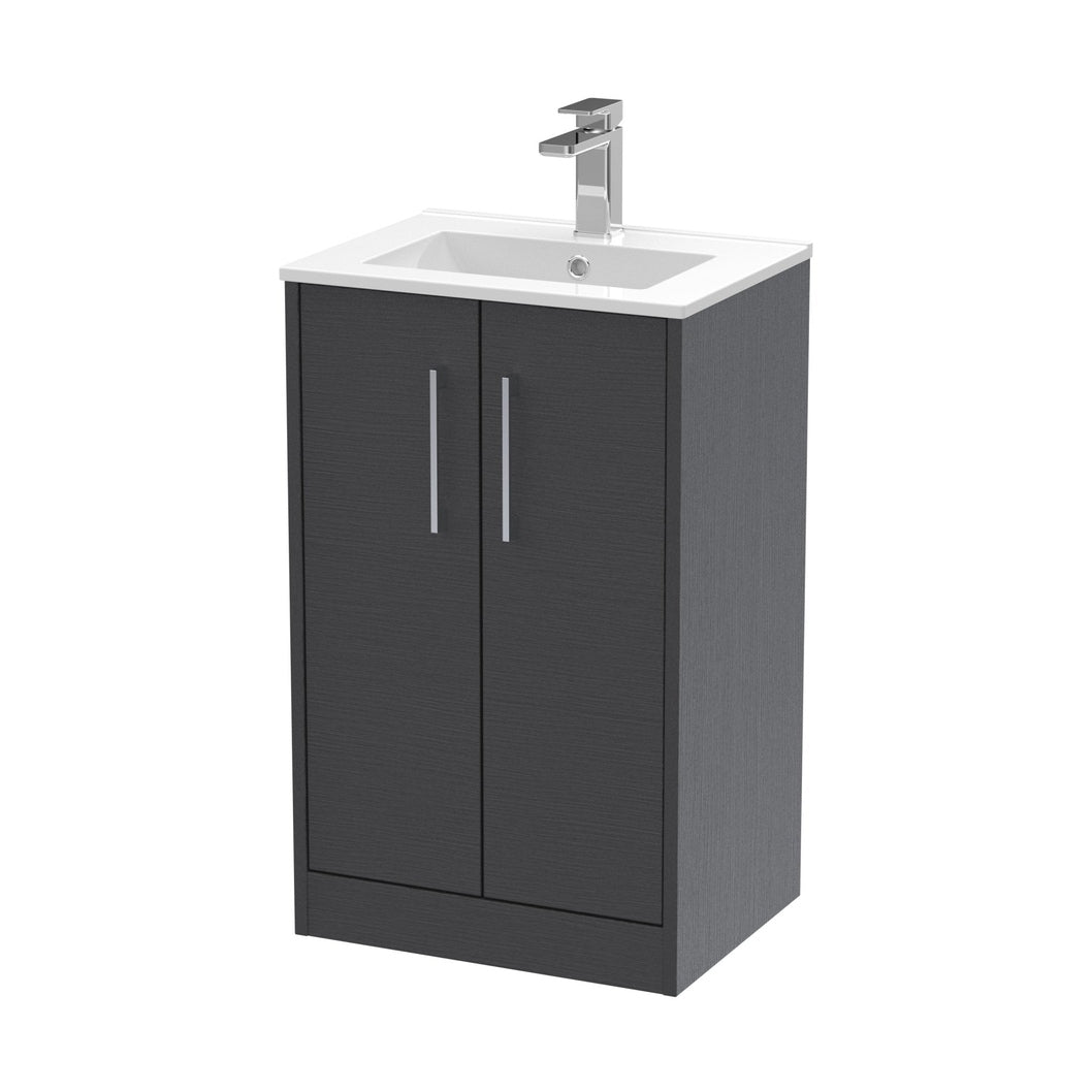 Hudson Reed Juno 500mm Floor Standing 2 Door Vanity & Basin 2 Contemp Graphite Grey Woodgrain MFC Textured Woodgrain 818x500x390mm - JJ Building Materials