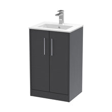 Hudson Reed Juno 500mm Floor Standing 2 Door Vanity & Basin 2 Contemp Graphite Grey Woodgrain MFC Textured Woodgrain 818x500x390mm - JJ Building Materials
