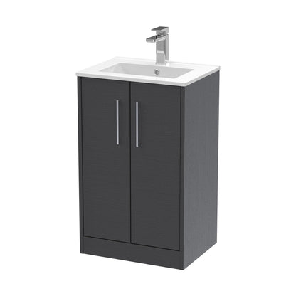 Hudson Reed Juno 500mm Floor Standing 2 Door Vanity & Basin 2 Contemp Graphite Grey Woodgrain MFC Textured Woodgrain 818x500x390mm - JJ Building Materials
