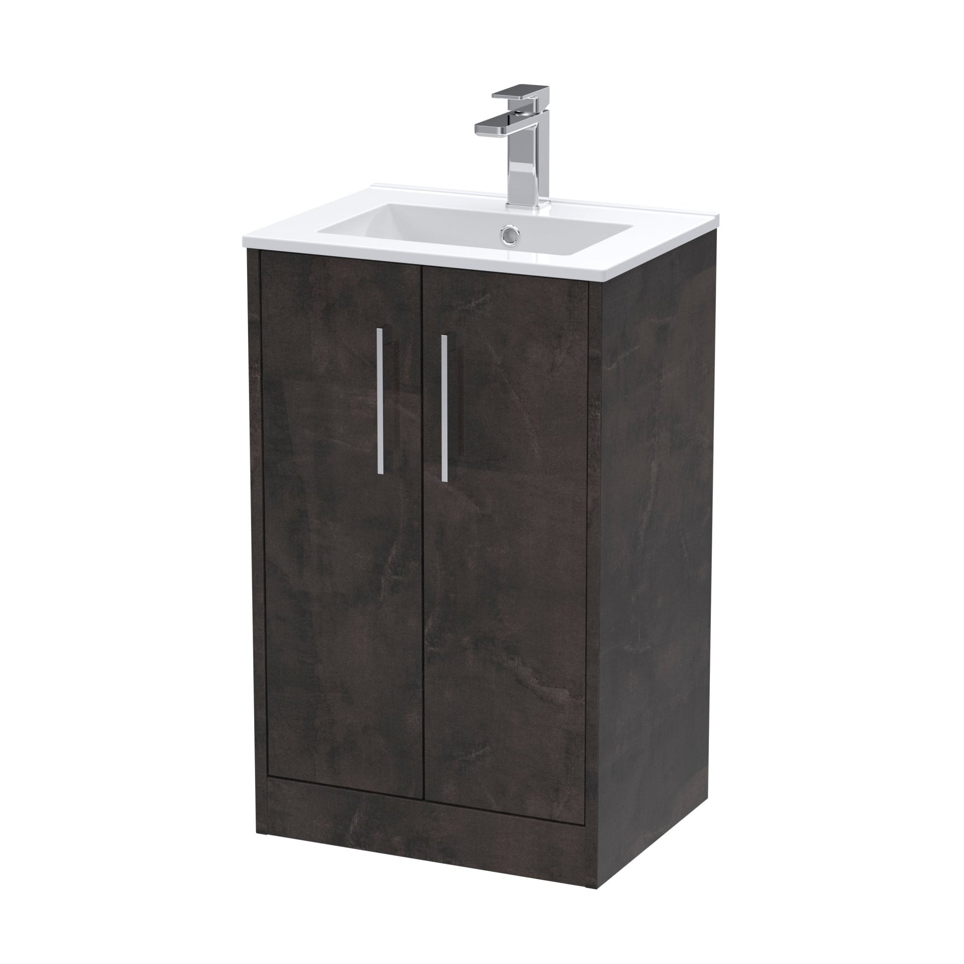 Hudson Reed Juno 500mm Floor Standing 2 Door Vanity & Basin 2 Contemp Metallic Slate MFC Textured Matt 821x500x390mm - JJ Building Materials