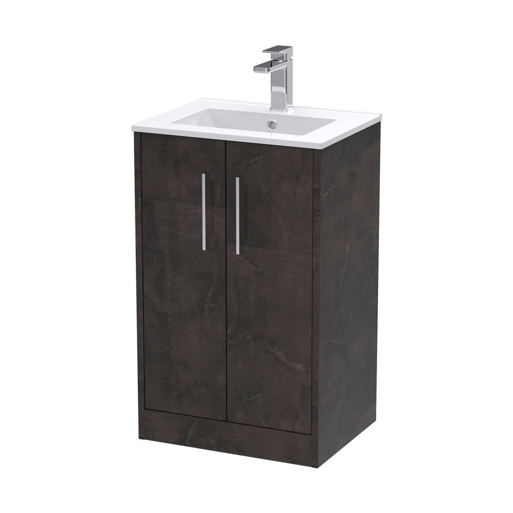 Hudson Reed Juno 500mm Floor Standing 2 Door Vanity & Basin 2 Contemp Metallic Slate MFC Textured Matt 821x500x390mm - JJ Building Materials