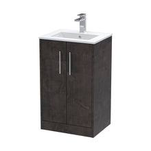 Hudson Reed Juno 500mm Floor Standing 2 Door Vanity & Basin 2 Contemp Metallic Slate MFC Textured Matt 821x500x390mm - JJ Building Materials