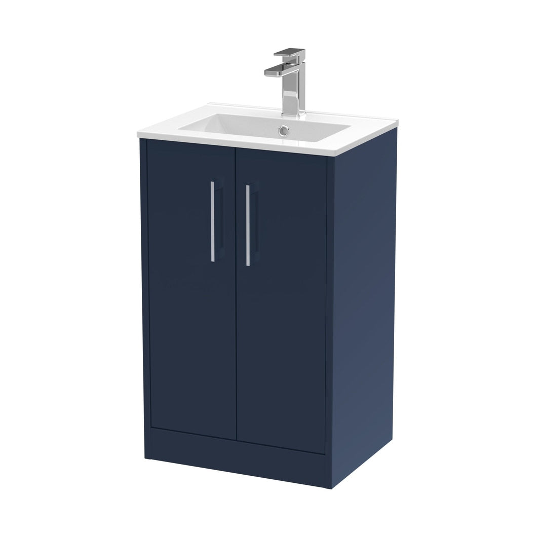 Hudson Reed Juno 500mm Floor Standing 2-door Vanity & Basin 2 Contemp Midnight Blue MFC Painted Matt 821x500x390mm - JJ Building Materials