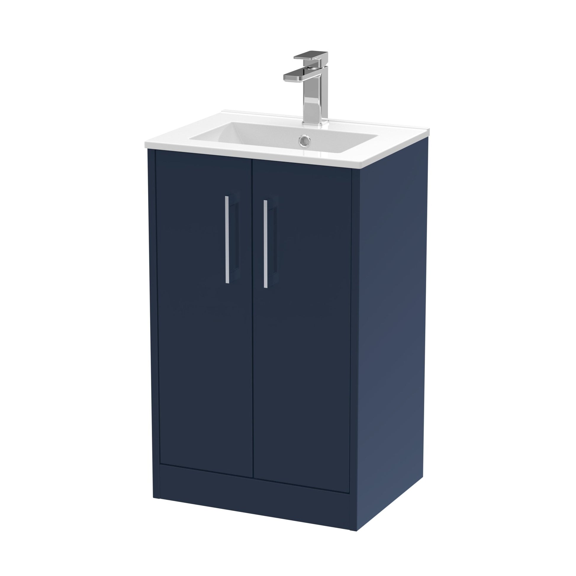 Hudson Reed Juno 500mm Floor Standing 2 - door Vanity & Basin 2 Contemp Midnight Blue MFC Painted Matt 821x500x390mm - JJ Building Materials