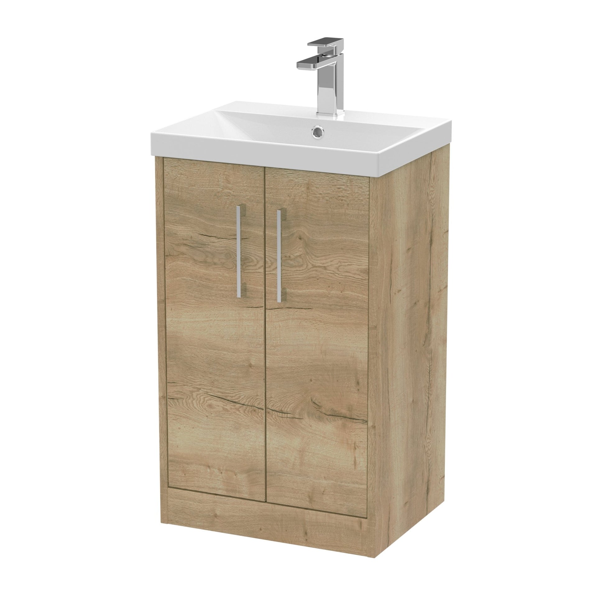 Hudson Reed Juno 500mm Floor Standing 2 Door Vanity & Basin 3 Contemp Autumn Oak MFC Textured Woodgrain 853x500x395mm - JJ Building Materials
