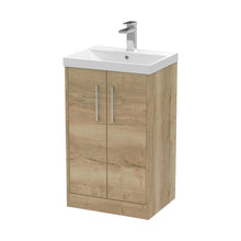 Hudson Reed Juno 500mm Floor Standing 2 Door Vanity & Basin 3 Contemp Autumn Oak MFC Textured Woodgrain 853x500x395mm - JJ Building Materials