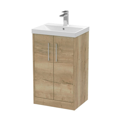 Hudson Reed Juno 500mm Floor Standing 2 Door Vanity & Basin 3 Contemp Autumn Oak MFC Textured Woodgrain 853x500x395mm - JJ Building Materials