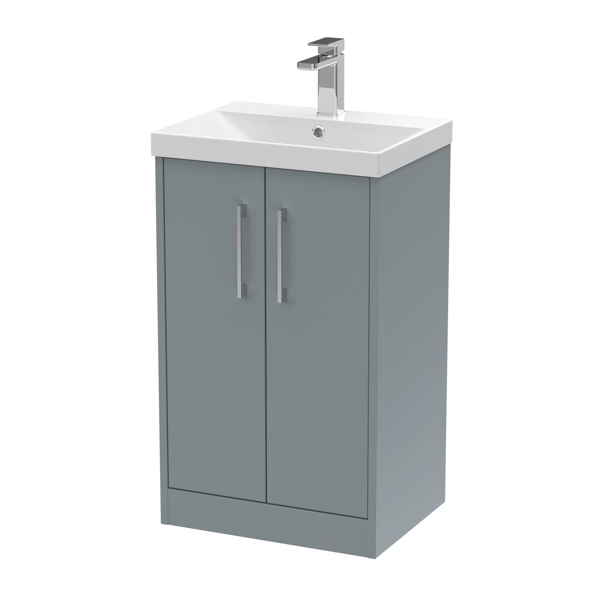Hudson Reed Juno 500mm Floor Standing 2 Door Vanity & Basin 3 Contemp Coastal Grey MFC Smooth Matt 853x500x395mm - JJ Building Materials
