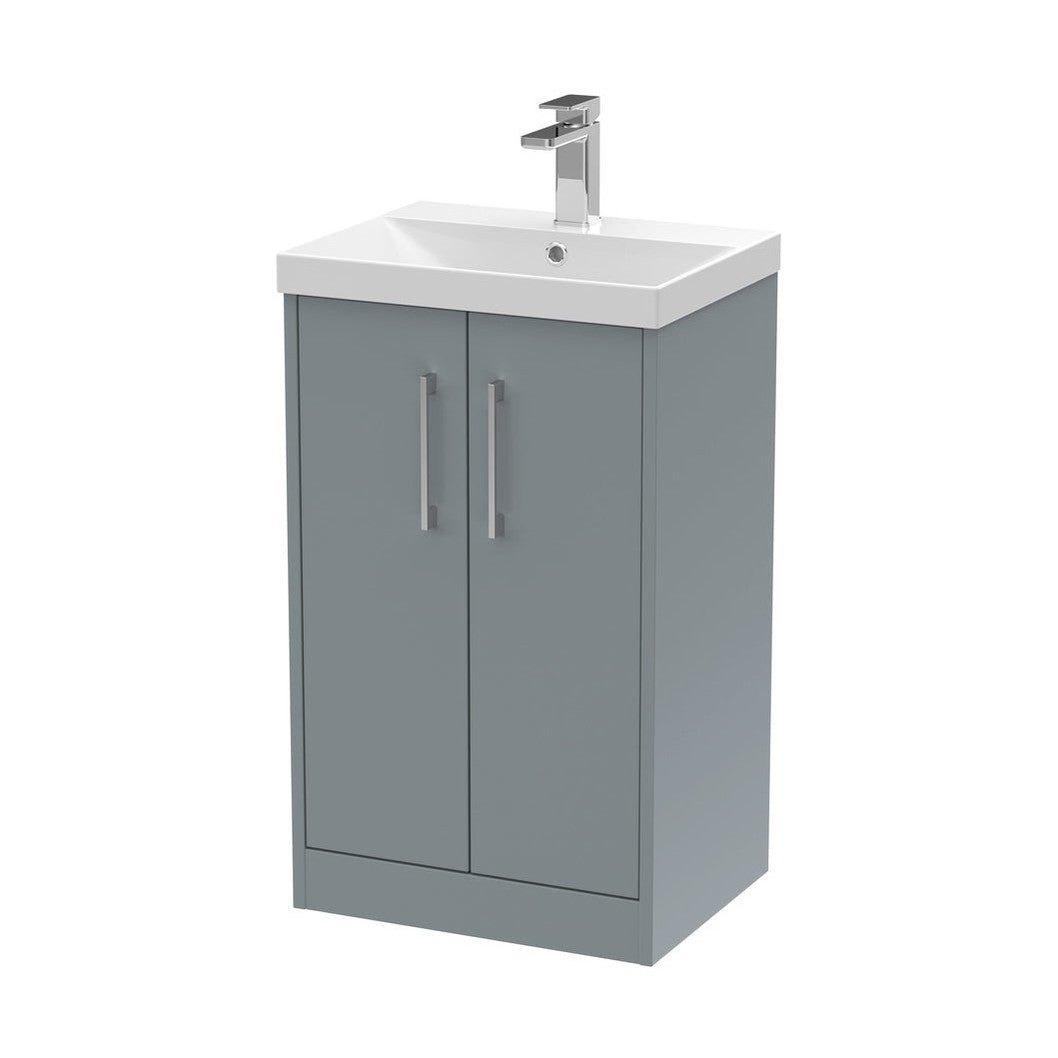 Hudson Reed Juno 500mm Floor Standing 2 Door Vanity & Basin 3 Contemp Coastal Grey MFC Smooth Matt 853x500x395mm - JJ Building Materials
