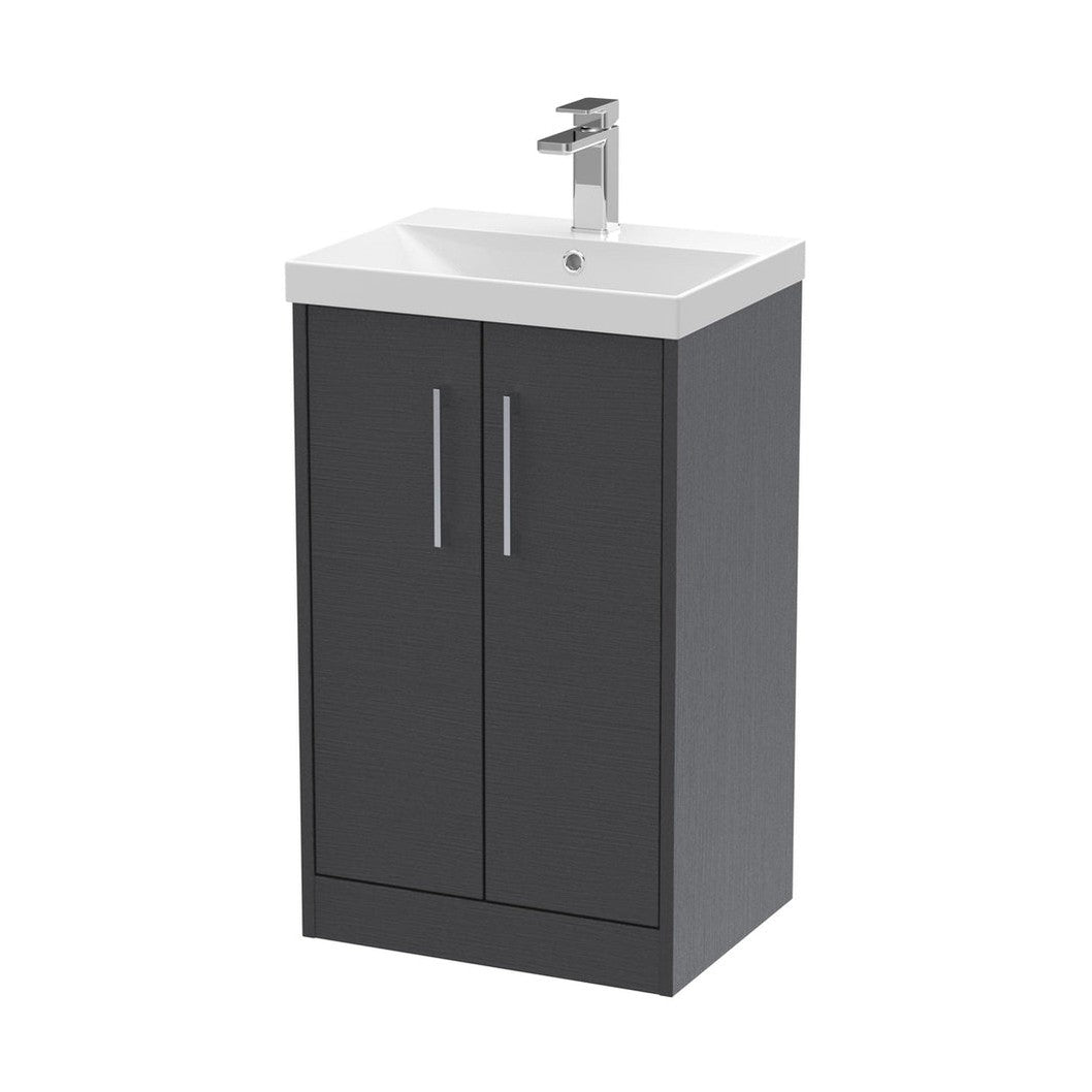 Hudson Reed Juno 500mm Floor Standing 2 Door Vanity & Basin 3 Contemp Graphite Grey Woodgrain MFC Textured Woodgrain 853x500x395mm - JJ Building Materials
