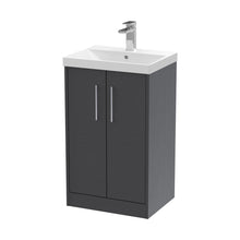Hudson Reed Juno 500mm Floor Standing 2 Door Vanity & Basin 3 Contemp Graphite Grey Woodgrain MFC Textured Woodgrain 853x500x395mm - JJ Building Materials