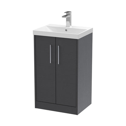 Hudson Reed Juno 500mm Floor Standing 2 Door Vanity & Basin 3 Contemp Graphite Grey Woodgrain MFC Textured Woodgrain 853x500x395mm - JJ Building Materials