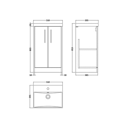 Hudson Reed Juno 500mm Floor Standing 2 Door Vanity & Basin 3 Contemp Graphite Grey Woodgrain MFC Textured Woodgrain 853x500x395mm - JJ Building Materials