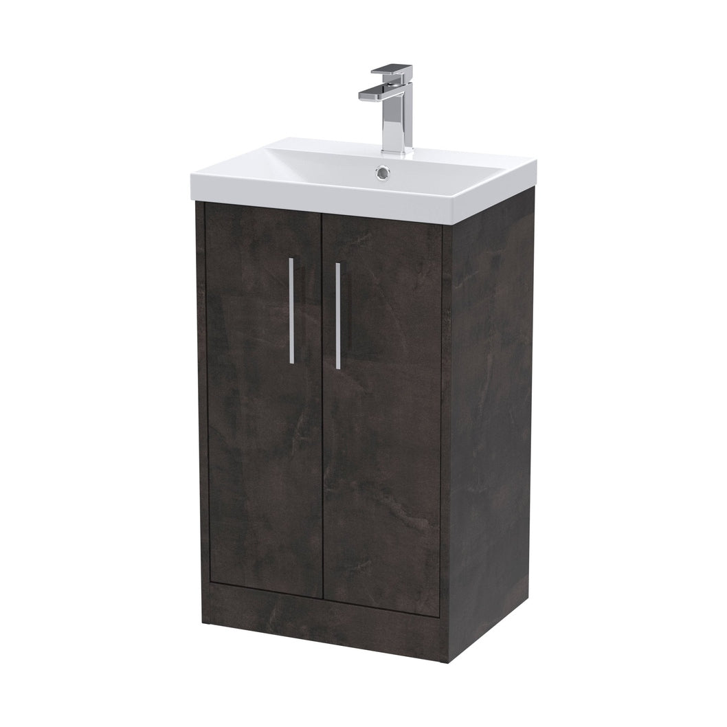 Hudson Reed Juno 500mm Floor Standing 2 Door Vanity & Basin 3 Contemp Metallic Slate MFC Textured Matt 853x510x395mm - JJ Building Materials