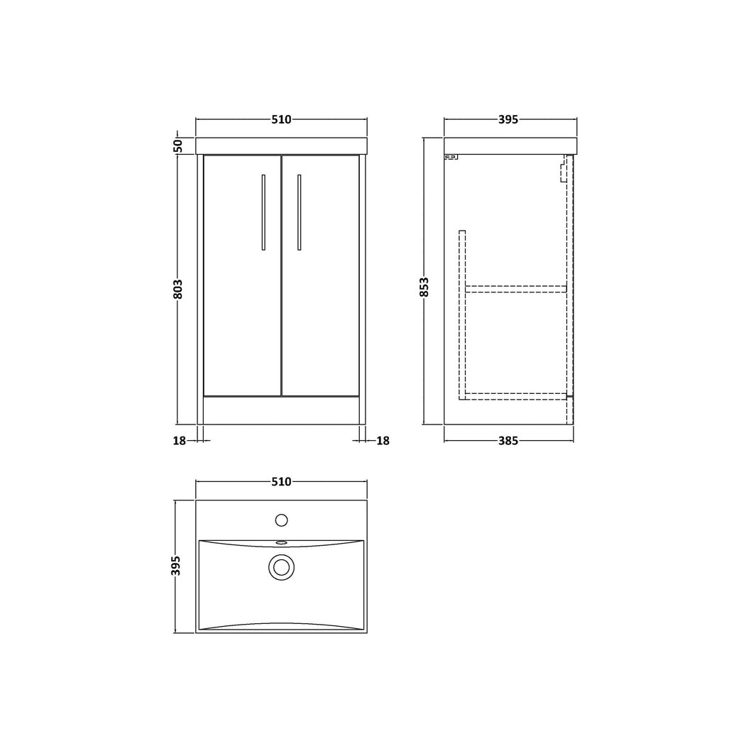 Hudson Reed Juno 500mm Floor Standing 2 Door Vanity & Basin 3 Contemp Metallic Slate MFC Textured Matt 853x510x395mm - JJ Building Materials