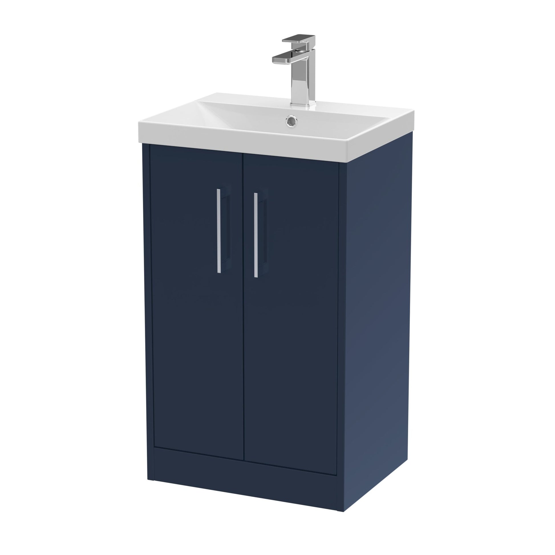 Hudson Reed Juno 500mm Floor Standing 2 - door Vanity & Basin 3 Contemp Midnight Blue MFC Painted Matt 853x510x395mm - JJ Building Materials