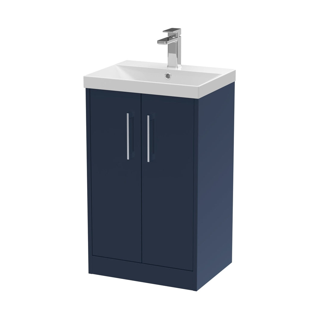 Hudson Reed Juno 500mm Floor Standing 2-door Vanity & Basin 3 Contemp Midnight Blue MFC Painted Matt 853x510x395mm - JJ Building Materials