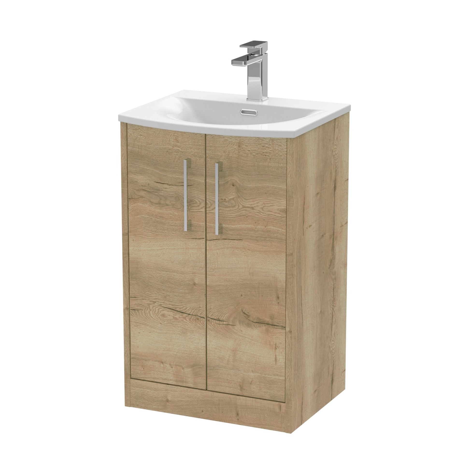 Hudson Reed Juno 500mm Floor Standing 2 Door Vanity & Basin 4 Contemp Autumn Oak MFC Textured Woodgrain 833x510x440mm - JJ Building Materials