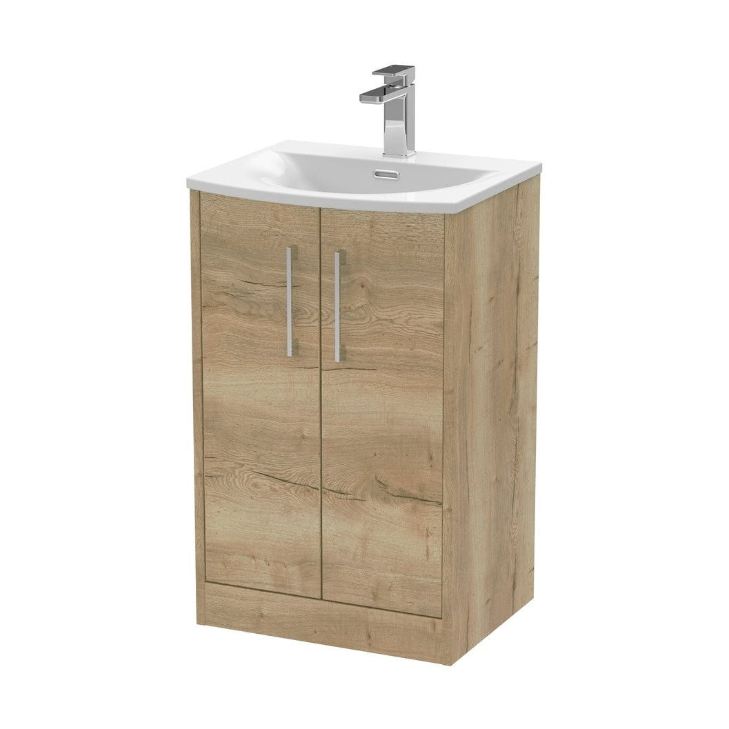 Hudson Reed Juno 500mm Floor Standing 2 Door Vanity & Basin 4 Contemp Autumn Oak MFC Textured Woodgrain 833x510x440mm - JJ Building Materials