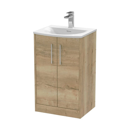 Hudson Reed Juno 500mm Floor Standing 2 Door Vanity & Basin 4 Contemp Autumn Oak MFC Textured Woodgrain 833x510x440mm - JJ Building Materials
