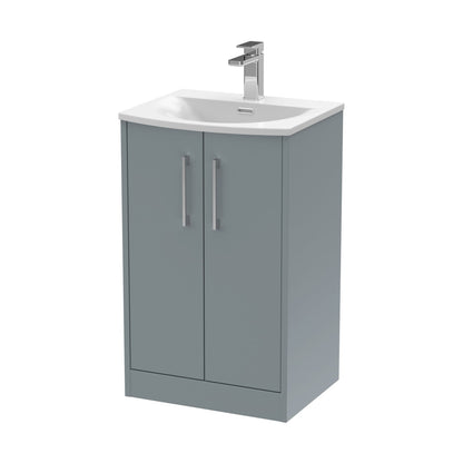 Hudson Reed Juno 500mm Floor Standing 2 Door Vanity & Basin 4 Contemp Coastal Grey MFC Smooth Matt 833x510x440mm - JJ Building Materials