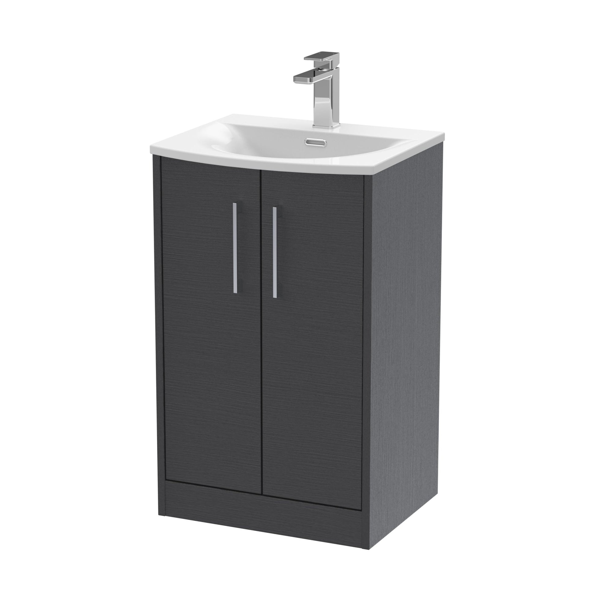 Hudson Reed Juno 500mm Floor Standing 2 Door Vanity & Basin 4 Contemp Graphite Grey Woodgrain MFC Textured Woodgrain 833x510x440mm - JJ Building Materials