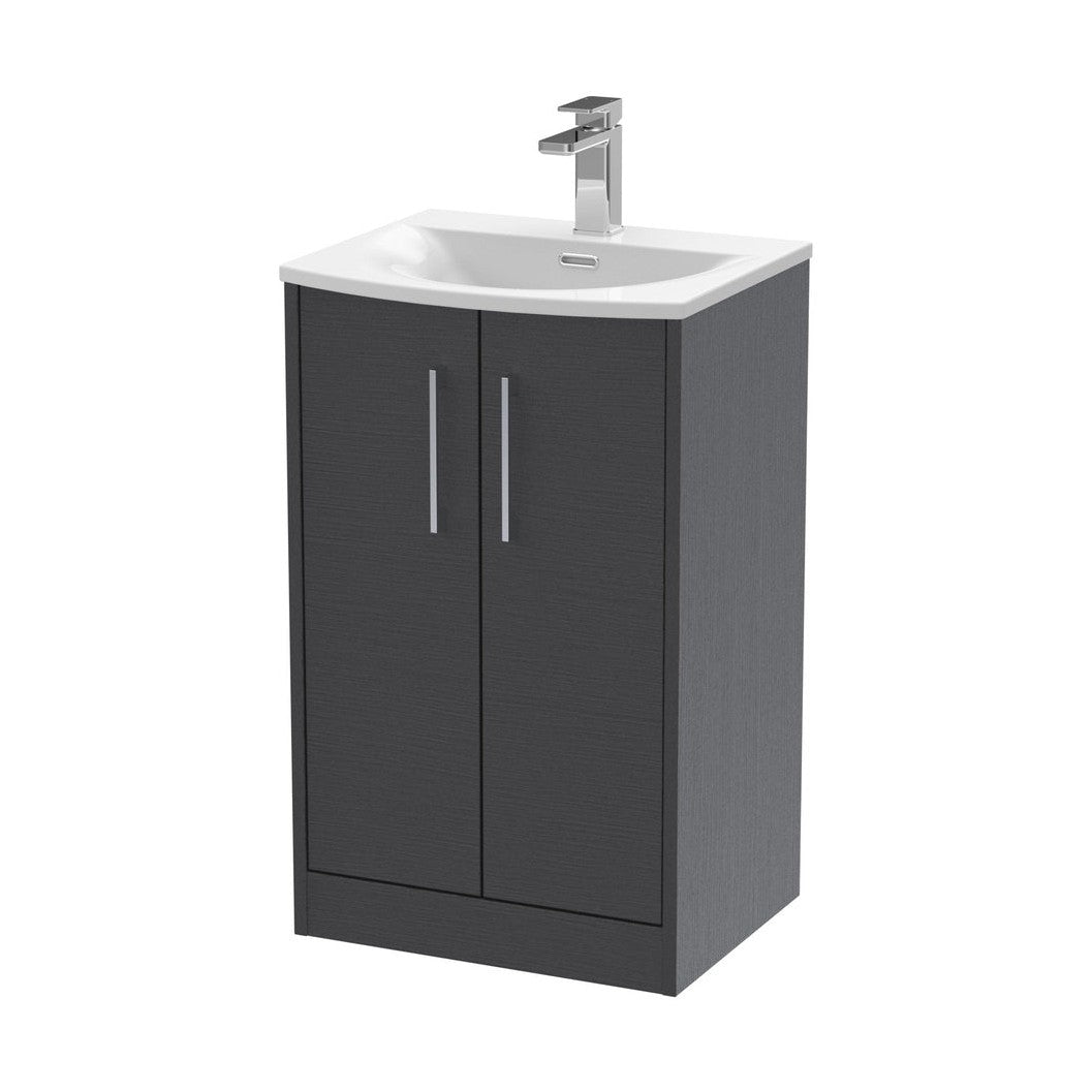 Hudson Reed Juno 500mm Floor Standing 2 Door Vanity & Basin 4 Contemp Graphite Grey Woodgrain MFC Textured Woodgrain 833x510x440mm - JJ Building Materials
