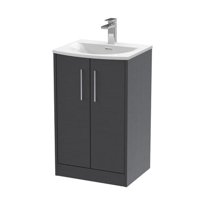 Hudson Reed Juno 500mm Floor Standing 2 Door Vanity & Basin 4 Contemp Graphite Grey Woodgrain MFC Textured Woodgrain 833x510x440mm - JJ Building Materials