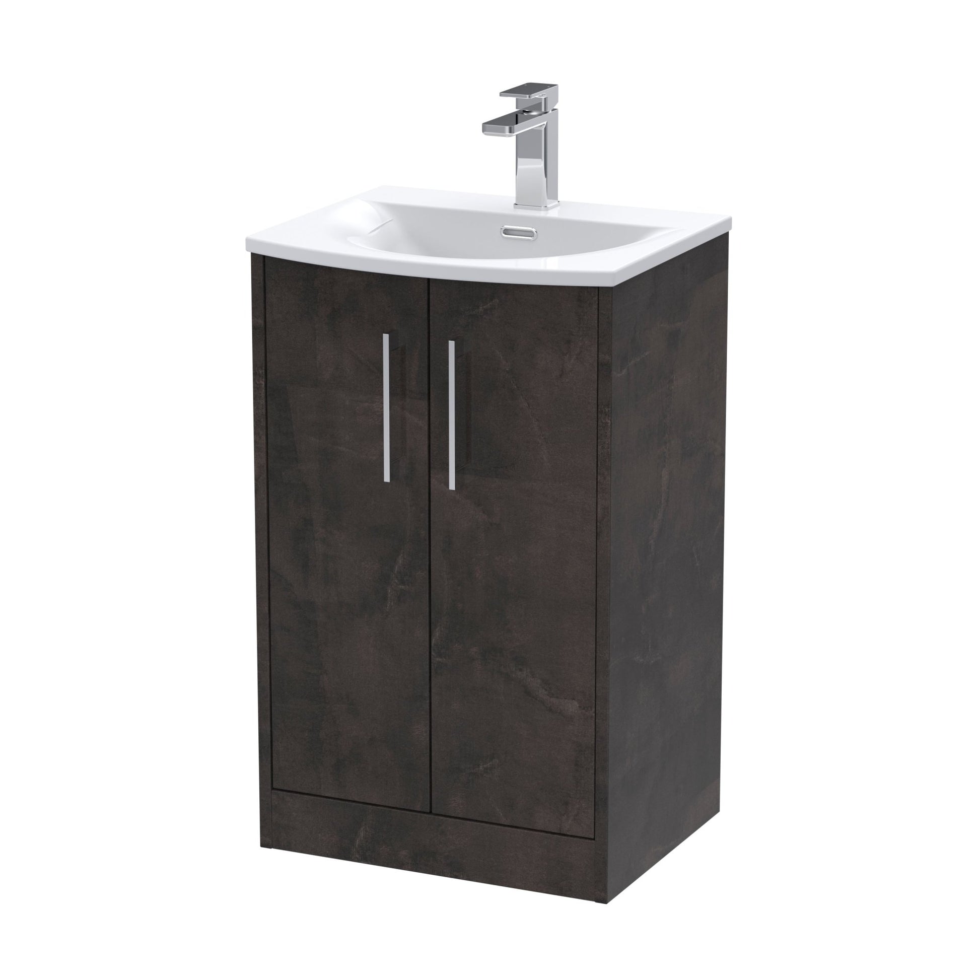 Hudson Reed Juno 500mm Floor Standing 2 Door Vanity & Basin 4 Contemp Metallic Slate MFC Textured Matt 833x510x440mm - JJ Building Materials