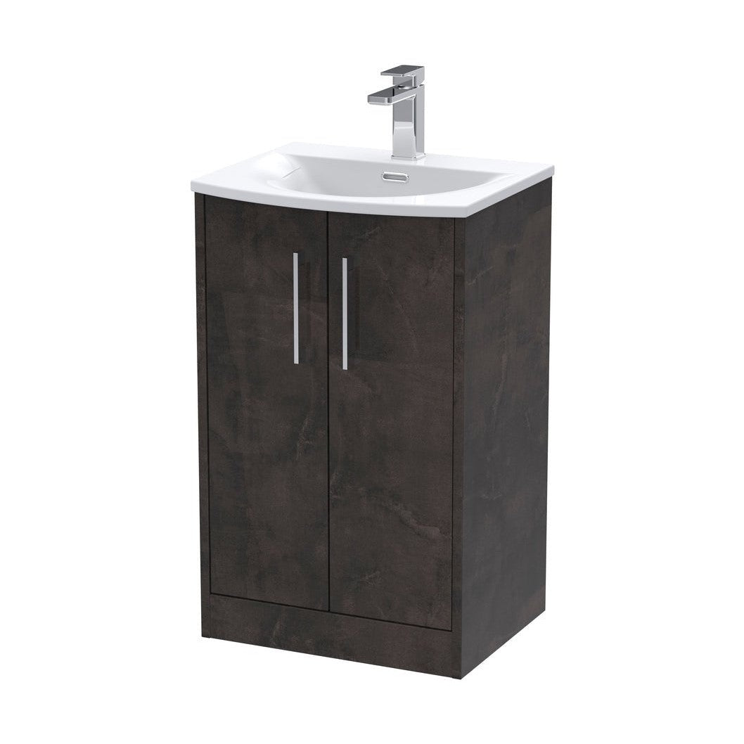 Hudson Reed Juno 500mm Floor Standing 2 Door Vanity & Basin 4 Contemp Metallic Slate MFC Textured Matt 833x510x440mm - JJ Building Materials