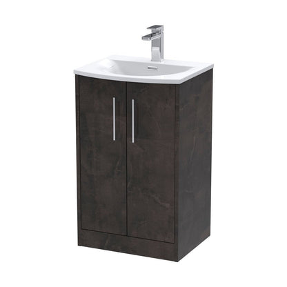 Hudson Reed Juno 500mm Floor Standing 2 Door Vanity & Basin 4 Contemp Metallic Slate MFC Textured Matt 833x510x440mm - JJ Building Materials