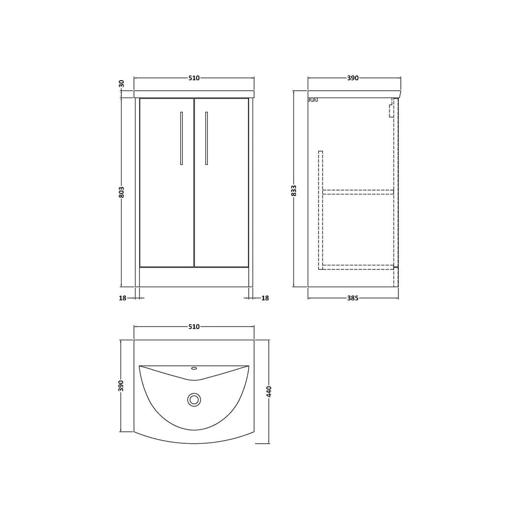 Hudson Reed Juno 500mm Floor Standing 2 Door Vanity & Basin 4 Contemp Metallic Slate MFC Textured Matt 833x510x440mm - JJ Building Materials