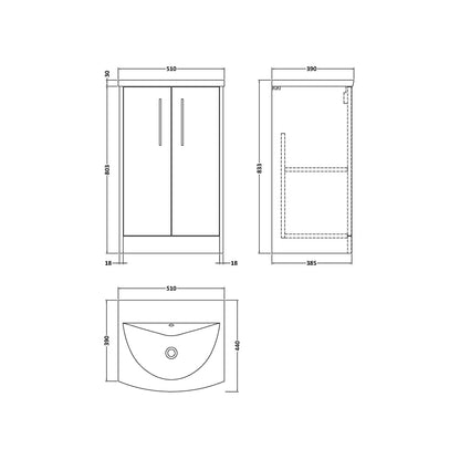 Hudson Reed Juno 500mm Floor Standing 2 Door Vanity & Basin 4 Contemp Metallic Slate MFC Textured Matt 833x510x440mm - JJ Building Materials