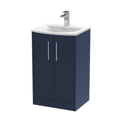 Hudson Reed Juno 500mm Floor Standing 2-door Vanity & Basin 4 Contemp Midnight Blue MFC Painted Matt 833x510x440mm - JJ Building Materials