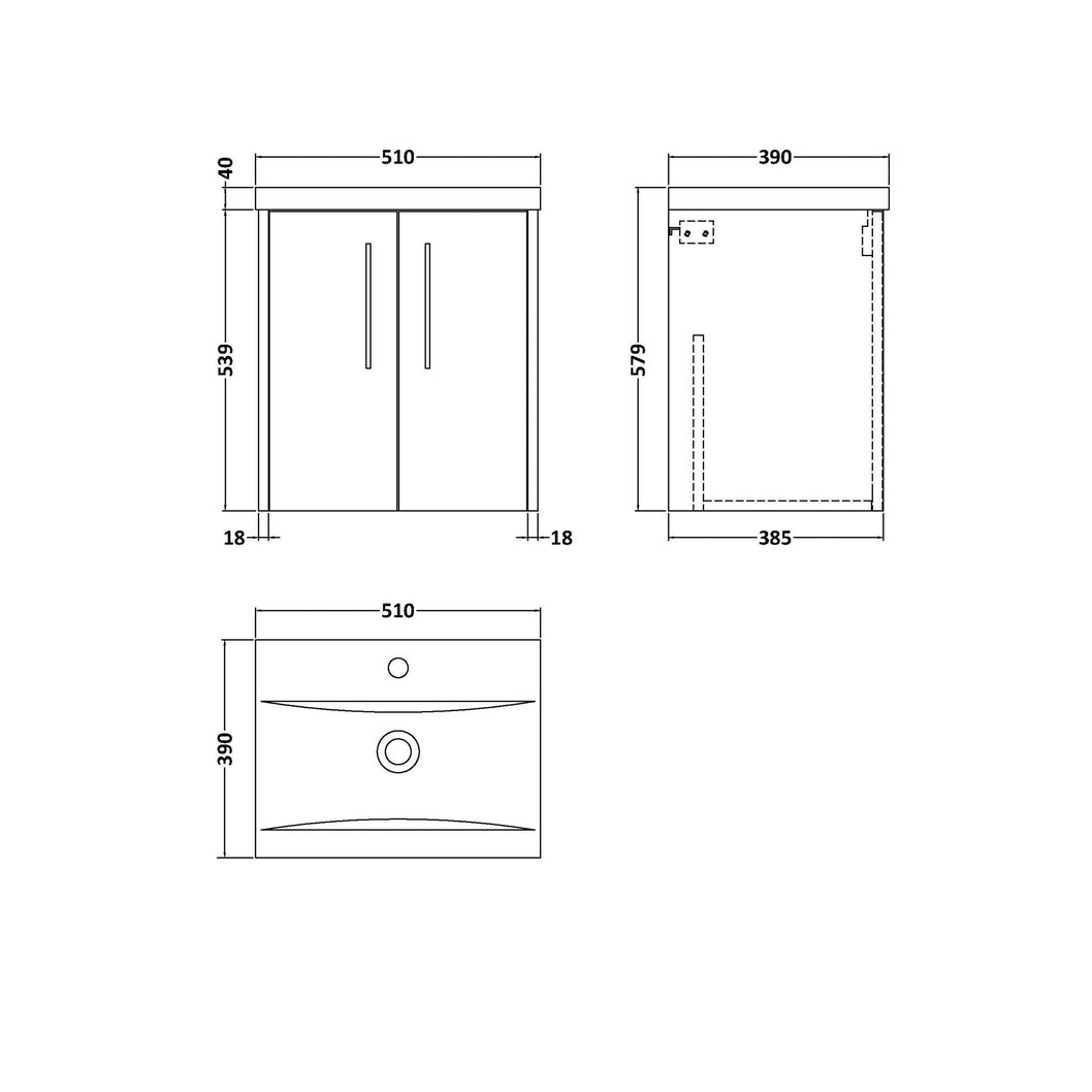 Hudson Reed Juno 500mm Wall Hung 2 Door Vanity & Basin 1 Contemp Autumn Oak MFC Textured Woodgrain 579x500x390mm - JJ Building Materials