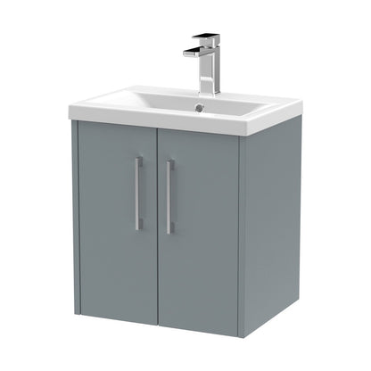 Hudson Reed Juno 500mm Wall Hung 2 Door Vanity & Basin 1 Contemp Coastal Grey MFC Smooth Matt 579x500x390mm - JJ Building Materials
