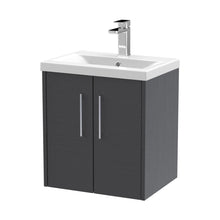 Hudson Reed Juno 500mm Wall Hung 2 Door Vanity & Basin 1 Contemp Graphite Grey Woodgrain MFC Textured Woodgrain 579x500x390mm - JJ Building Materials