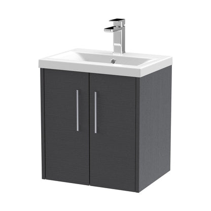Hudson Reed Juno 500mm Wall Hung 2 Door Vanity & Basin 1 Contemp Graphite Grey Woodgrain MFC Textured Woodgrain 579x500x390mm - JJ Building Materials