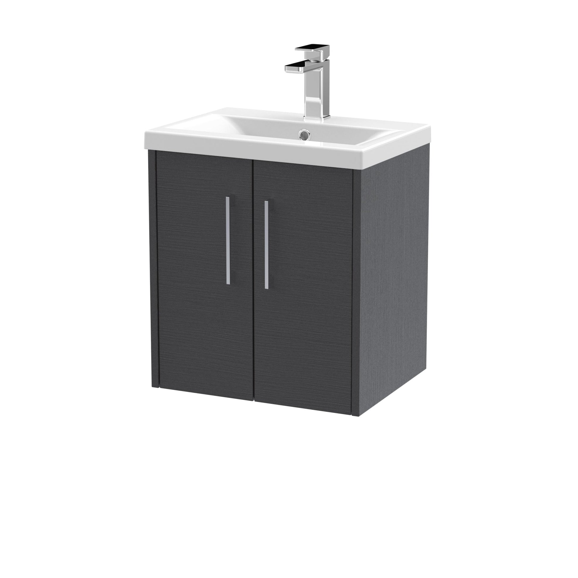 Hudson Reed Juno 500mm Wall Hung 2 Door Vanity & Basin 1 Contemp Graphite Grey Woodgrain MFC Textured Woodgrain 579x500x390mm - JJ Building Materials