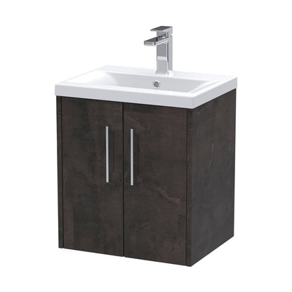 Hudson Reed Juno 500mm Wall Hung 2 Door Vanity & Basin 1 Contemp Metallic Slate MFC Textured Matt 579x510x390mm - JJ Building Materials