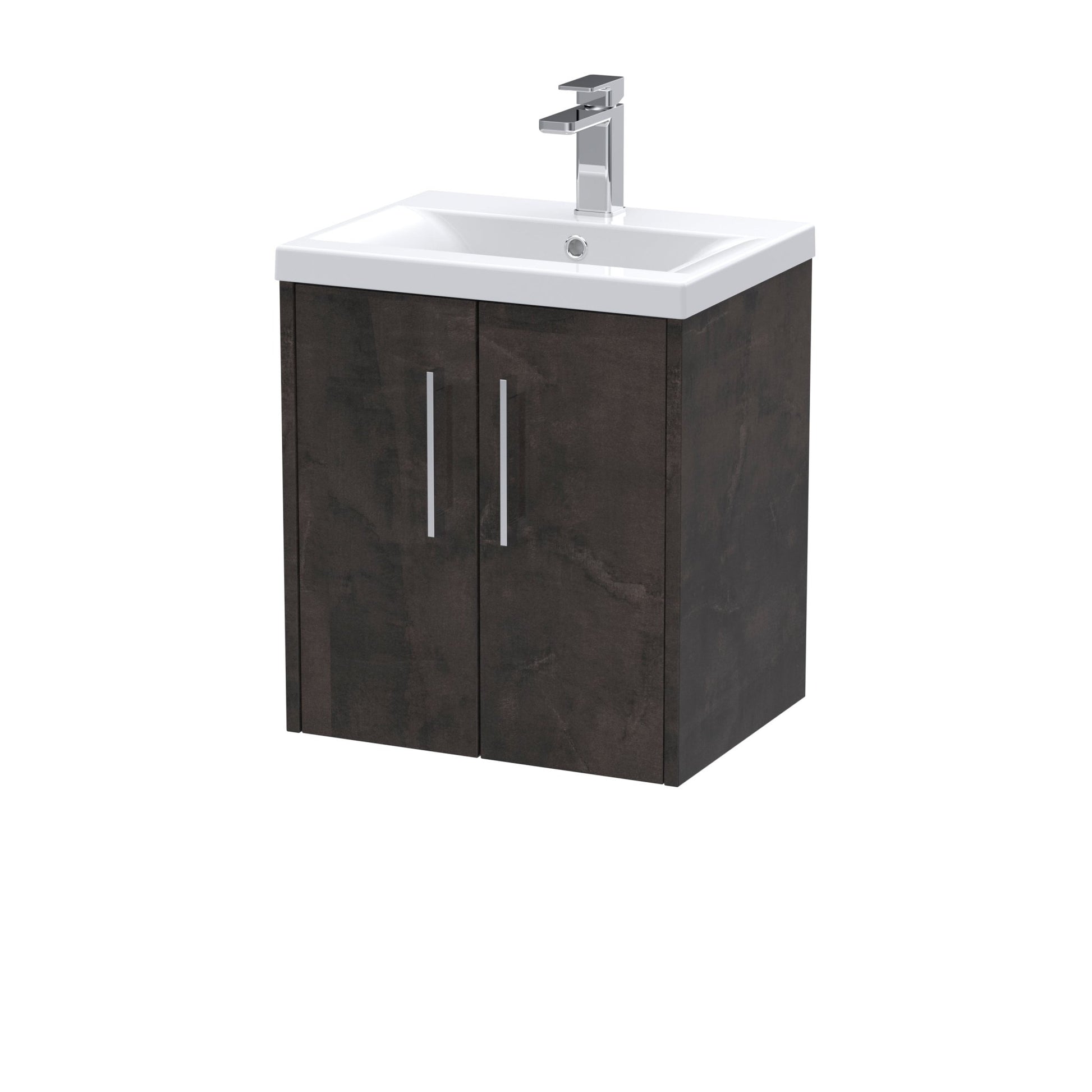 Hudson Reed Juno 500mm Wall Hung 2 Door Vanity & Basin 1 Contemp Metallic Slate MFC Textured Matt 579x510x390mm - JJ Building Materials