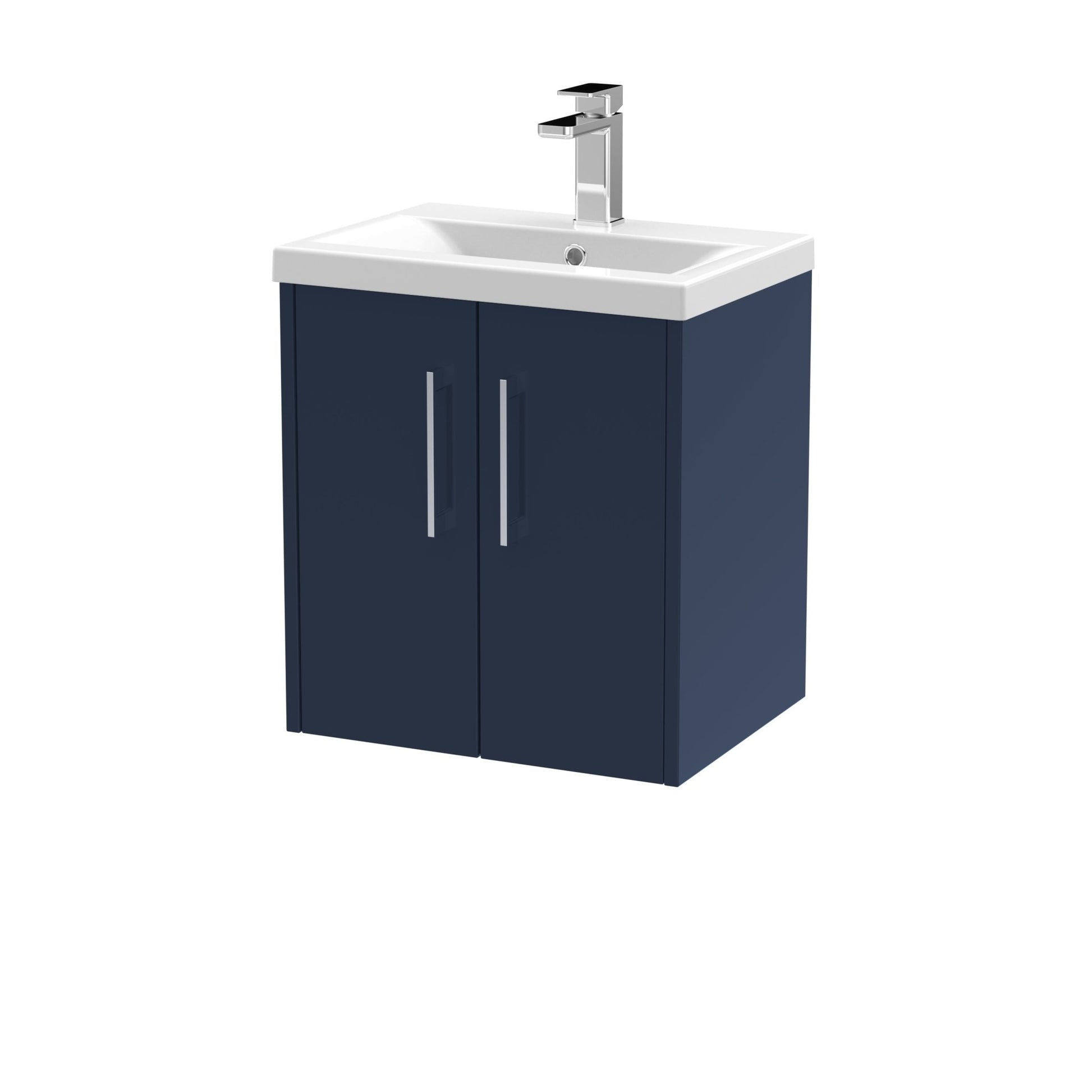 Hudson Reed Juno 500mm Wall Hung 2 - door Vanity & Basin 1 Contemp Midnight Blue MFC Painted Matt 579x510x390mm - JJ Building Materials