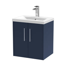 Hudson Reed Juno 500mm Wall Hung 2-door Vanity & Basin 1 Contemp Midnight Blue MFC Painted Matt 579x510x390mm - JJ Building Materials