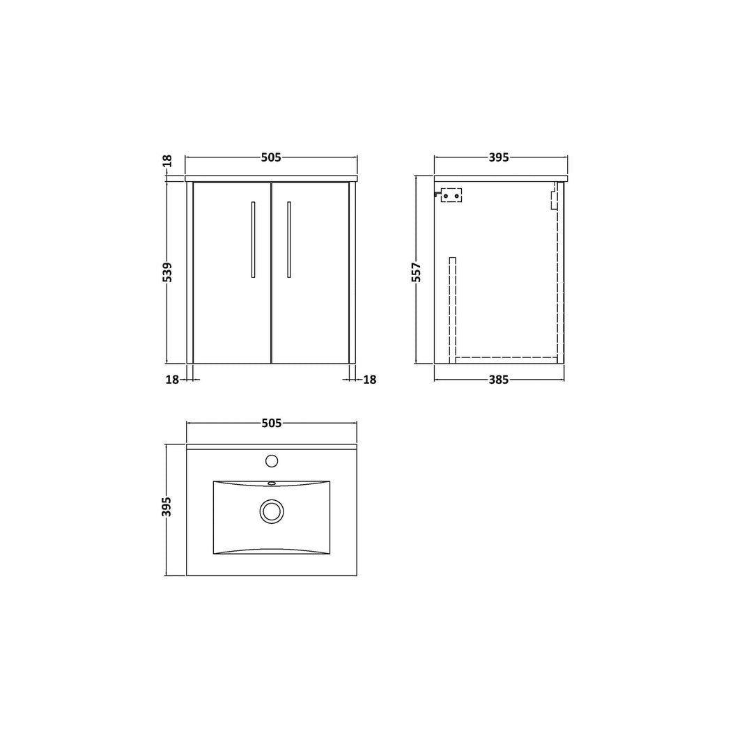 Hudson Reed Juno 500mm Wall Hung 2 Door Vanity & Basin 2 Contemp Autumn Oak MFC Textured Woodgrain 554x500x390mm - JJ Building Materials