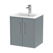 Hudson Reed Juno 500mm Wall Hung 2 Door Vanity & Basin 2 Contemp Coastal Grey MFC Smooth Matt 554x500x390mm - JJ Building Materials