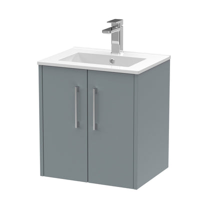 Hudson Reed Juno 500mm Wall Hung 2 Door Vanity & Basin 2 Contemp Coastal Grey MFC Smooth Matt 554x500x390mm - JJ Building Materials