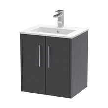 Hudson Reed Juno 500mm Wall Hung 2 Door Vanity & Basin 2 Contemp Graphite Grey Woodgrain MFC Textured Woodgrain 554x500x390mm - JJ Building Materials