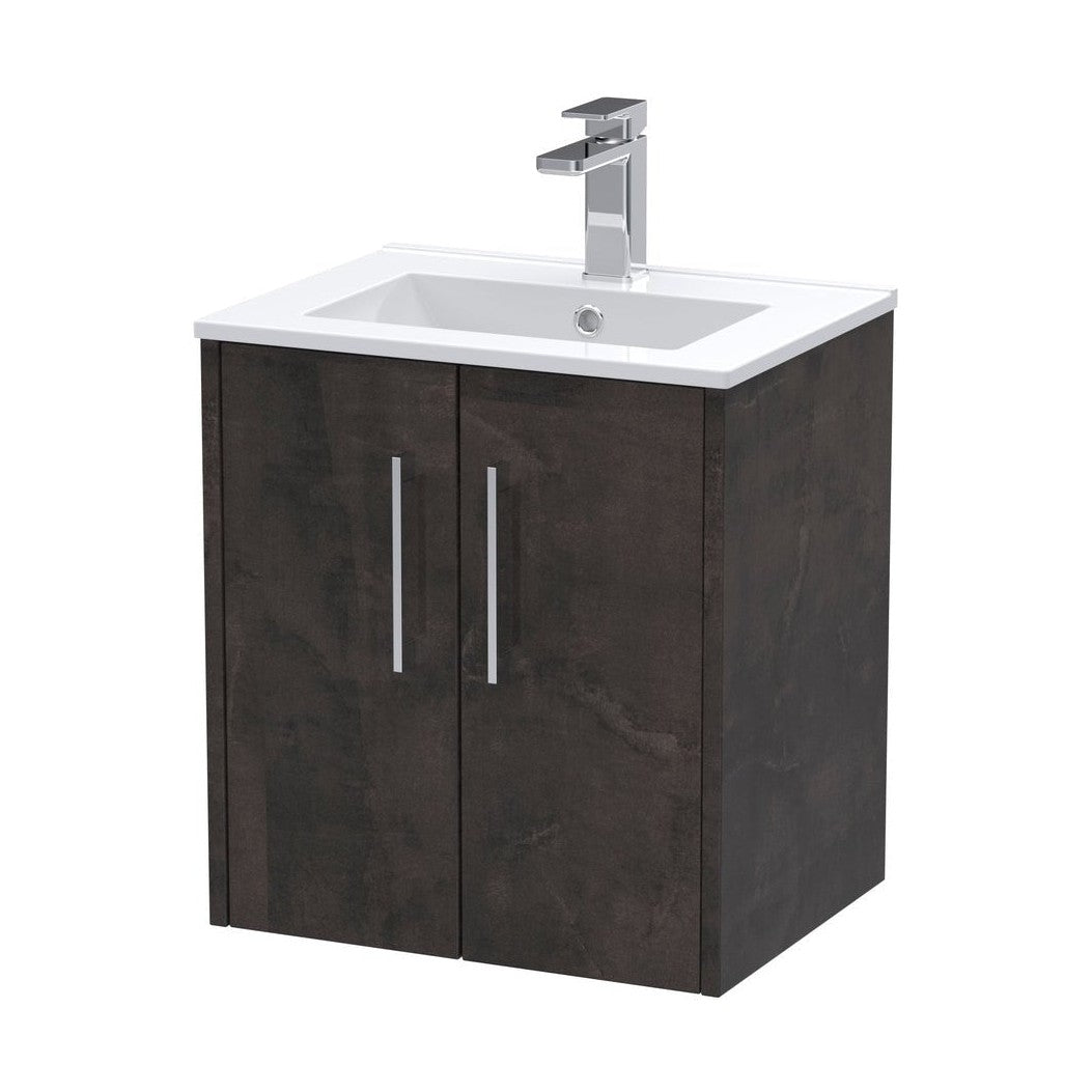Hudson Reed Juno 500mm Wall Hung 2 Door Vanity & Basin 2 Contemp Metallic Slate MFC Textured Matt 557x500x390mm - JJ Building Materials